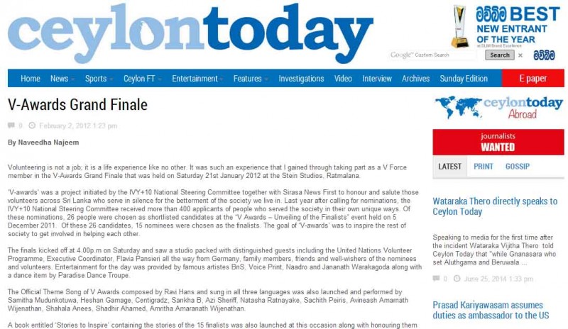 Ceylon Today (February 2, 2012 )